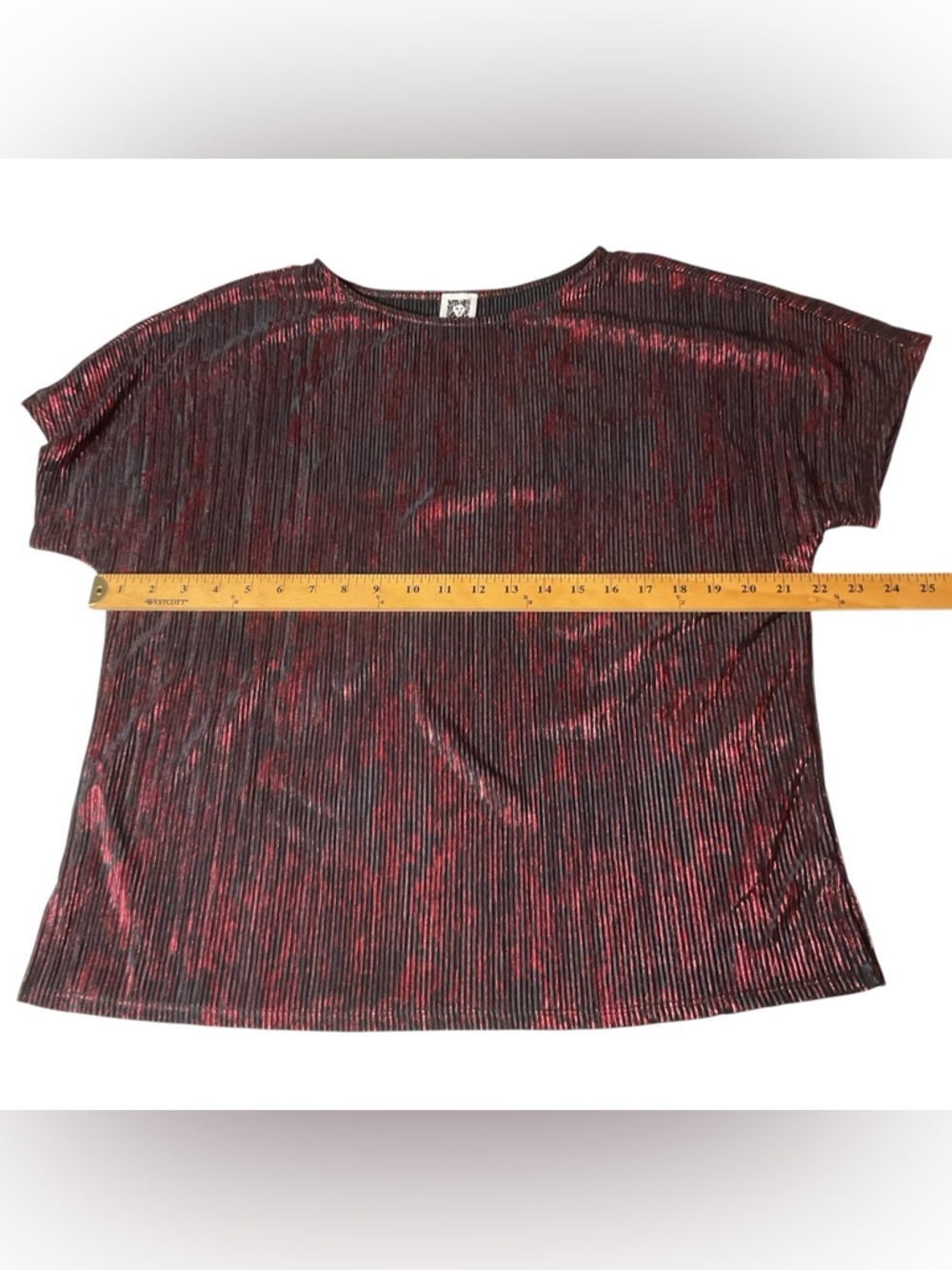 Anne Klein Metallic Red and Black textured Short Sleeve Top L - Picture 8 of 9